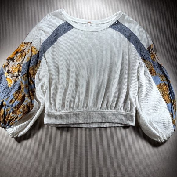 Free People Tops - Free People womens size S Casual Clash Balloon Sleeve Waffle Knit Thermal Top